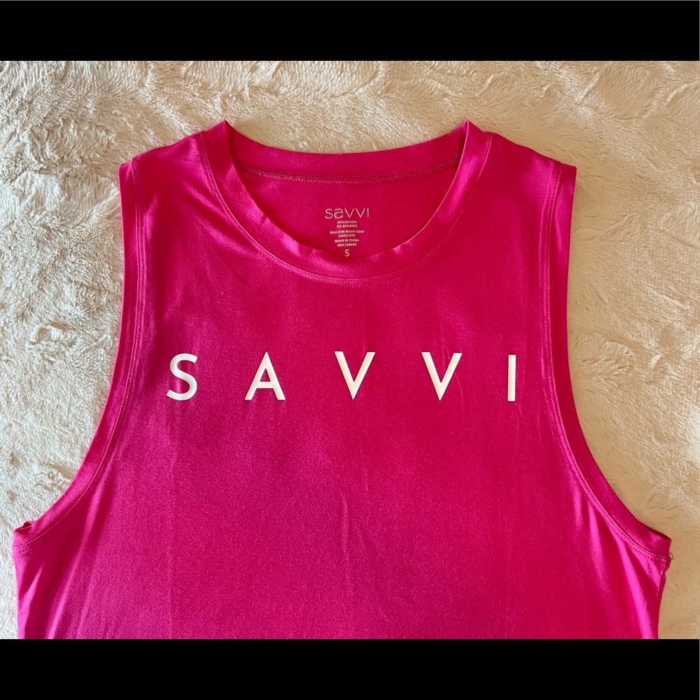 SAVVI AUDUN TANK, NWOT, Color is HOT PINK with white lettering, Size Small.